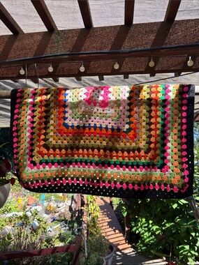 Vintage 70’s Handmade Multicolor Crochet rug? Baby blanket? Dog blanket?